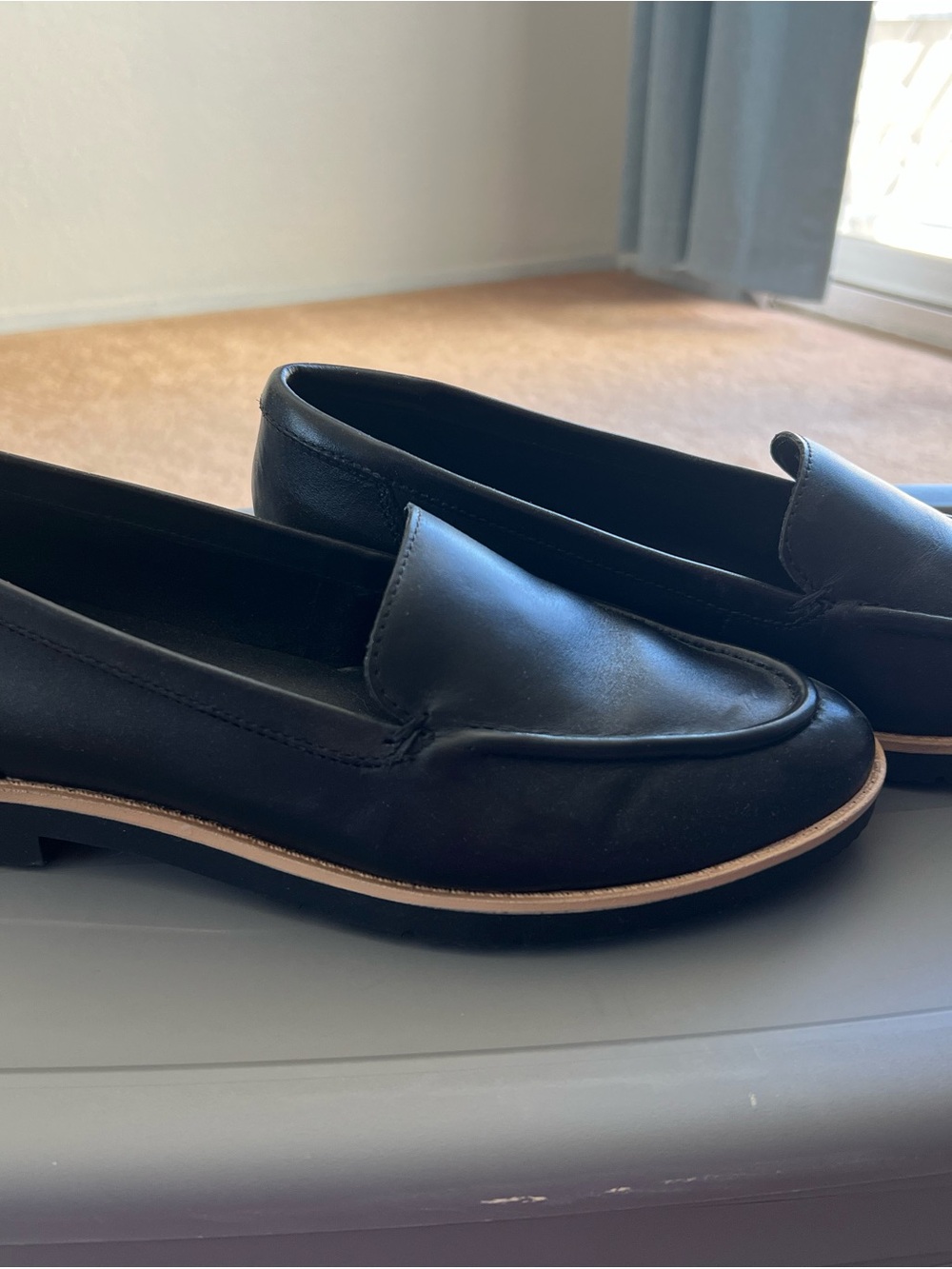 Aldo Black Leather Slip-On Loafers with Contrast Trim
